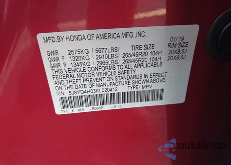 2019 Acura Mdx Tech A-Spec Pkgs из США, поврежденный, VIN 5J8YD4H03KL020412